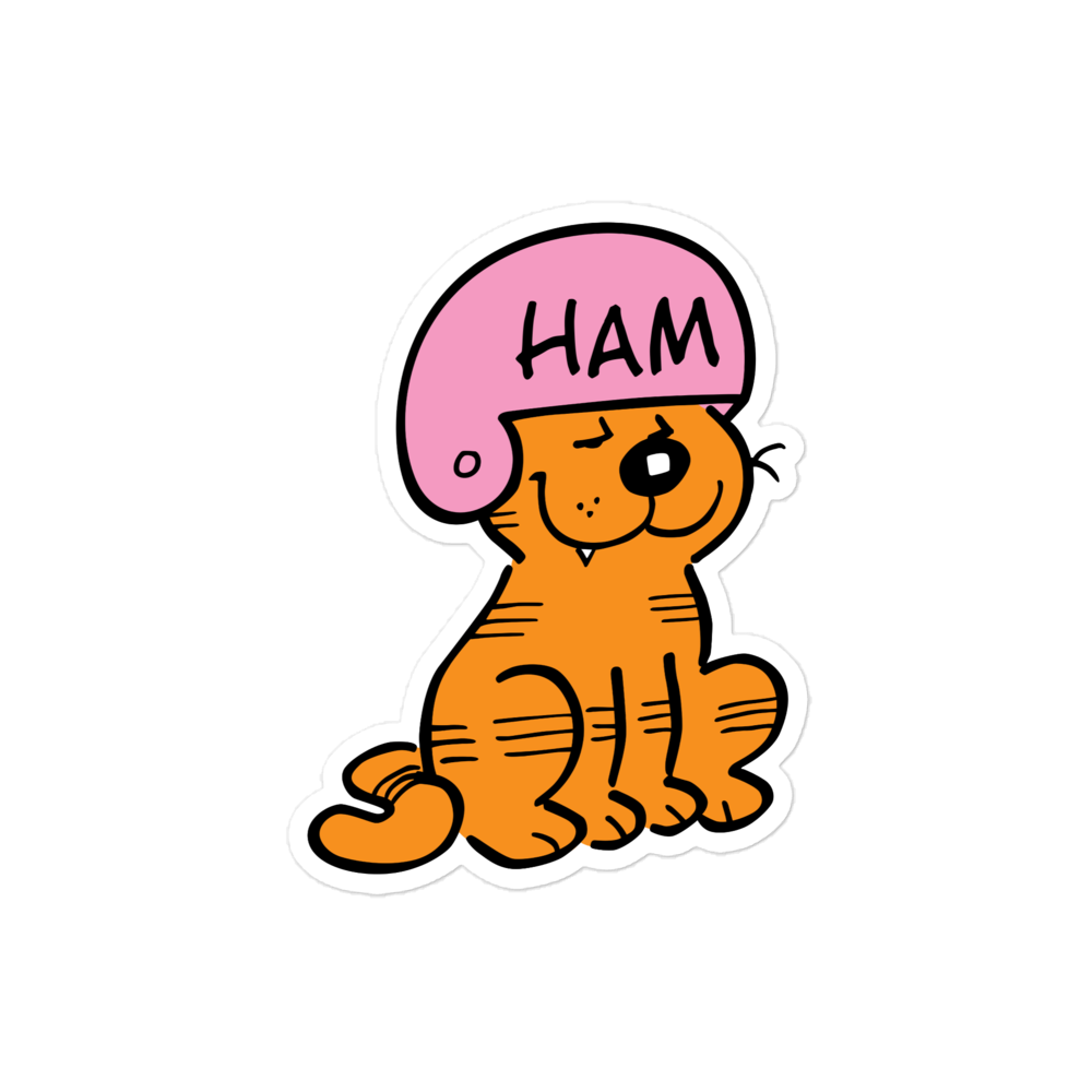Heathcliff in a ham helmet